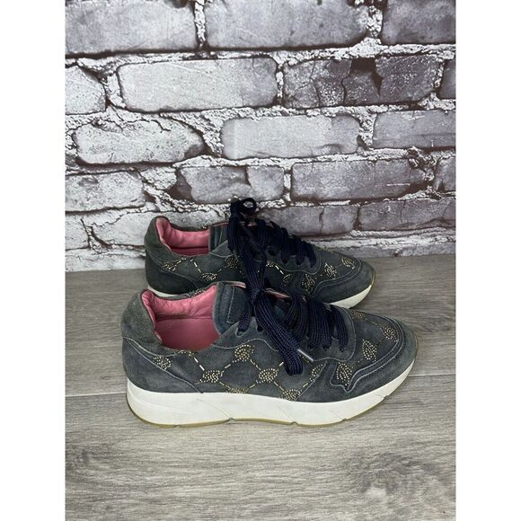 Blumarine Blue Suede Gold Embellished Lace Up Sneakers Women’s Sz 36.5EU/6M US - Picture 14 of 16